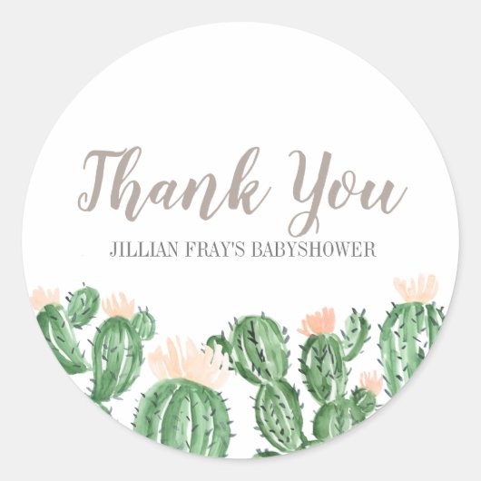 Cactus succulent baby shower dank u sticker (Voorkant)