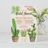 Cactus Succulent Bloemen Bruids Douche Uitnodiging (Staand voorkant)