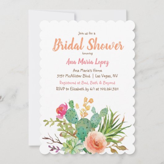 Cactus Succulent Bloemen Bruids Douche Uitnodiging (Voorkant)