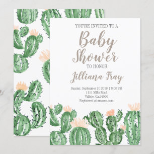 Cactus succulent cute baby shower uitnodiging