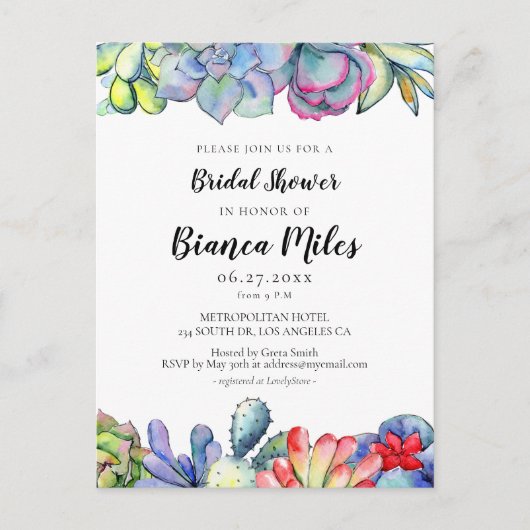 Cactus Succulent Douche nuptiale Invitation (Devant)