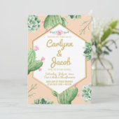 Cactus Succulent Faire-part de mariage or et rose (Debout devant)