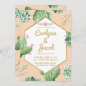 Cactus Succulent Faire-part de mariage or et rose (Devant / Derrière)