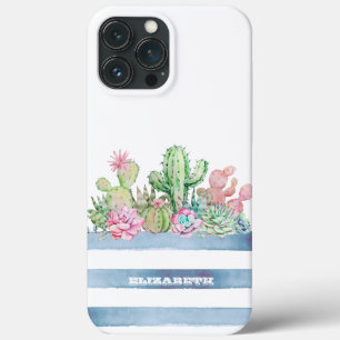 Cactus Succulent Flowers Stripes iPhone 13 Pro Max Hoesje