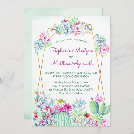 Cactus Succulent Geometrische Botanische Bruiloft Kaart (Voorkant / Achterkant)