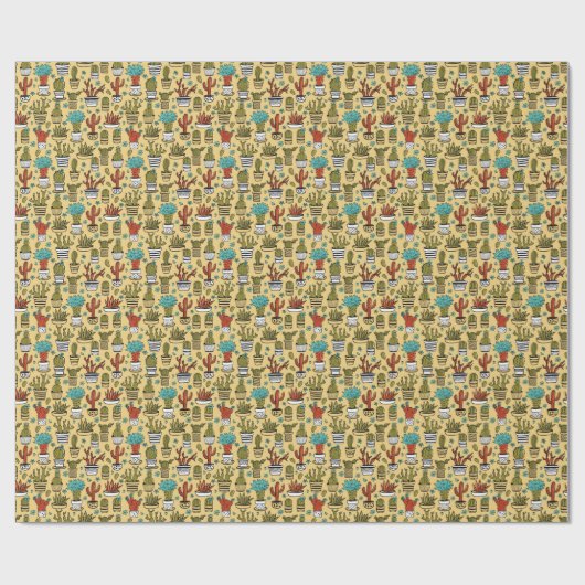 Cactus Succulent: Hand getrokken schets Cadeaupapier (Vlak)