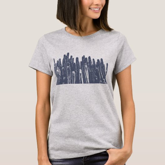 Cactus Succulent Illustration in Navy Blue T-shirt (Voorkant)