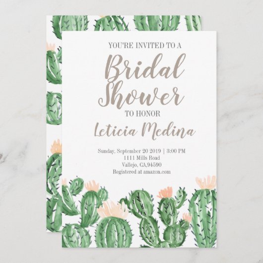 Cactus succulent mariage invitation de douche nupt (Devant / Derrière)