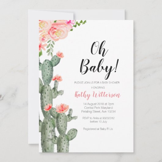 Cactus Succulent meisje baby shower uitnodiging (Voorkant)