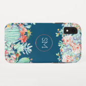 Cactus Succulent Monogram Ocean Blue Monogram Case-Mate iPhone Case (Achterkant (horizontaal))