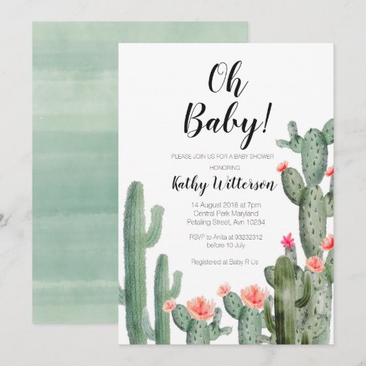 Cactus Succulent oh baby shower uitnodiging (Voorkant / Achterkant)