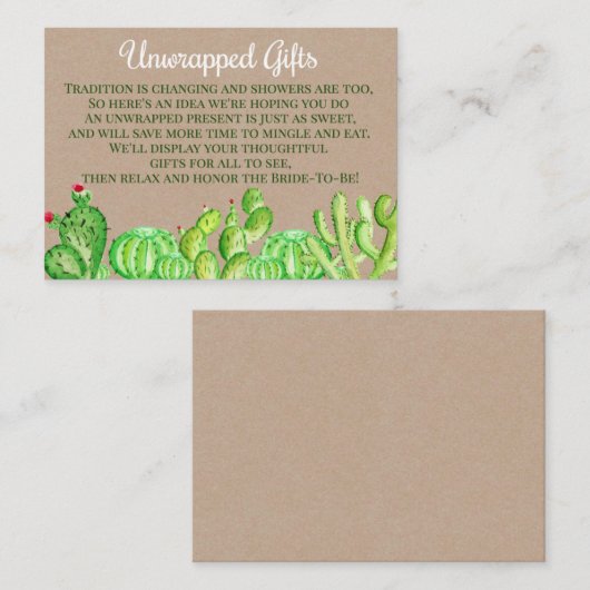 Cactus Succulent Onverpakt Display Douche Insert Informatiekaartje (Voorkant / Achterkant)