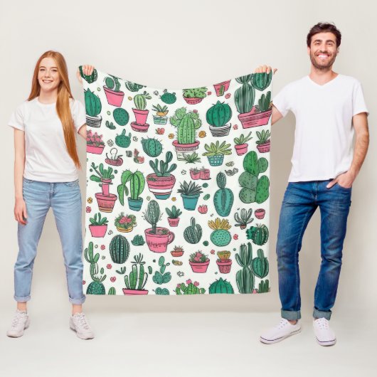 Cactus Succulent Pattern Fleece Deken (In situ)