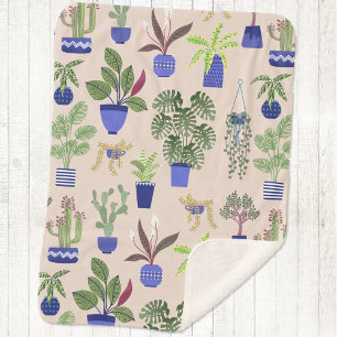 Cactus Succulent Pattern Sherpa Deken