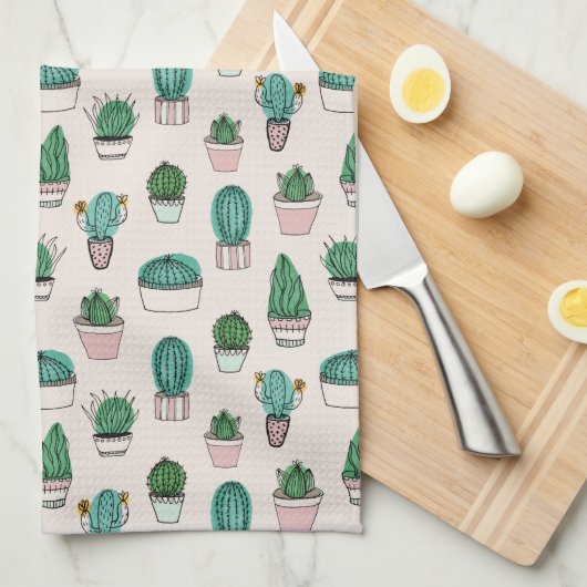 Cactus Succulent Pattern Theedoek (Quarter Fold)