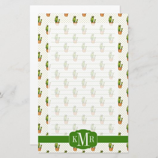 Cactus & Succulent Polk Dot Pattern Briefpapier (Voorkant / Achterkant)