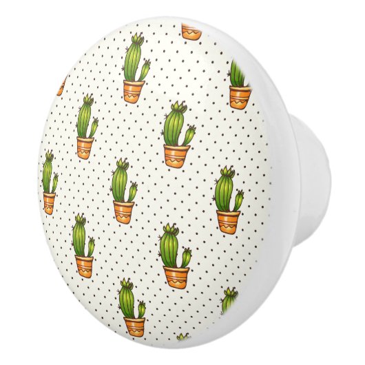 Cactus & Succulent Polk Dot Pattern Keramische Knop (Rechts)