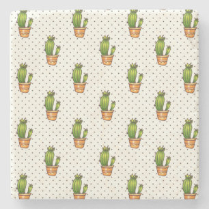 Cactus & Succulent Polk Dot Pattern Stenen Onderzetter