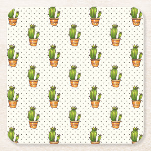 Cactus & Succulent Polk Dot Pattern Vierkante Kartonnen Onderzetter