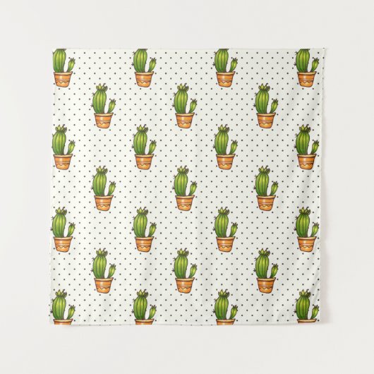 Cactus & Succulent Polk Dot Pattern Wandkleed (Voorkant (horizontaal))