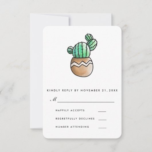 Cactus Succulent Rustique Mariage minimal RSVP (Devant)