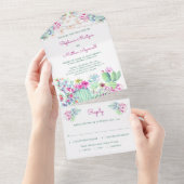 Cactus Succulent String Licht Pink Wedding All In One Uitnodiging (Afscheurbaar)