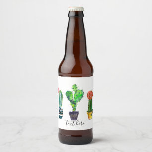 cactus, succulent, waterverf, fiesta, mexican; bier etiket