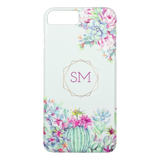 Cactus succulent Waterverf geometrisch monogram Case-Mate iPhone Case (Achterkant)