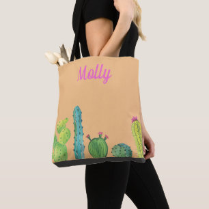 Cactus Succulent Waterverf Personaliseer Markt Tas