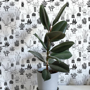 Cactus Succulent Zwart en Wit Kunst Behang