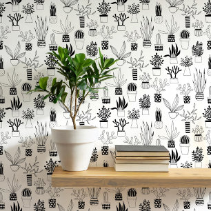 Cactus Succulent Zwart-wit Kunst Behang