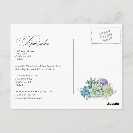 Cactus Succulenten Bruiloft Reminder Rsvp Post Briefkaart (Achterkant)