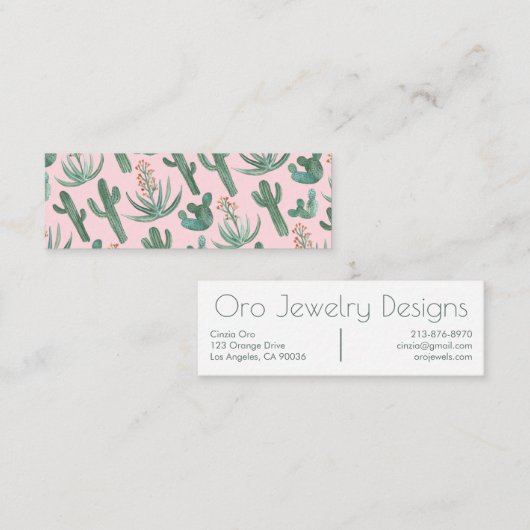 Cactus & Succulents Chic Waterverf Patroon Mini Visitekaartje (Voorkant / Achterkant)
