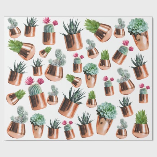 Cactus & Succulents in Roos Gold Pots Cadeaupapier (Vlak)