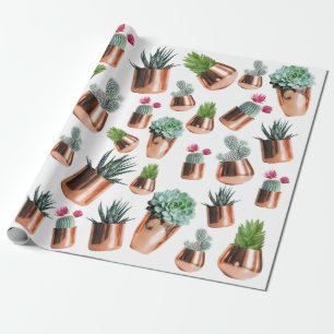 Cactus & Succulents in Roos Gold Pots Cadeaupapier
