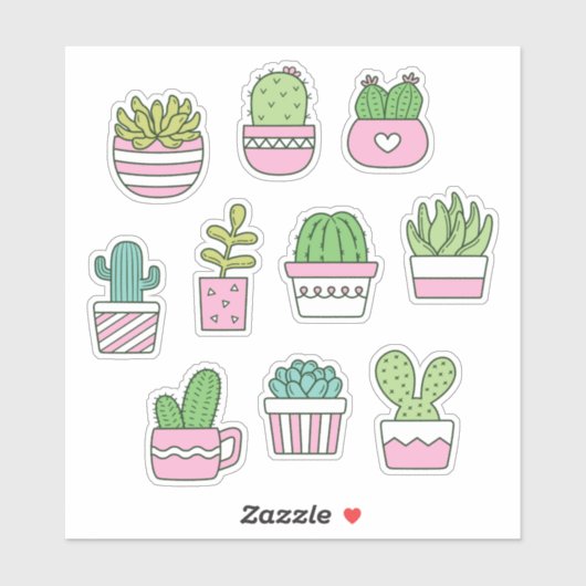 Cactus Succulents Plante Doodles Sticker Pack (Feuille)