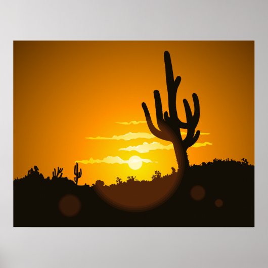 Cactus Sunset Vector Illustratie - Poster (Voorkant)