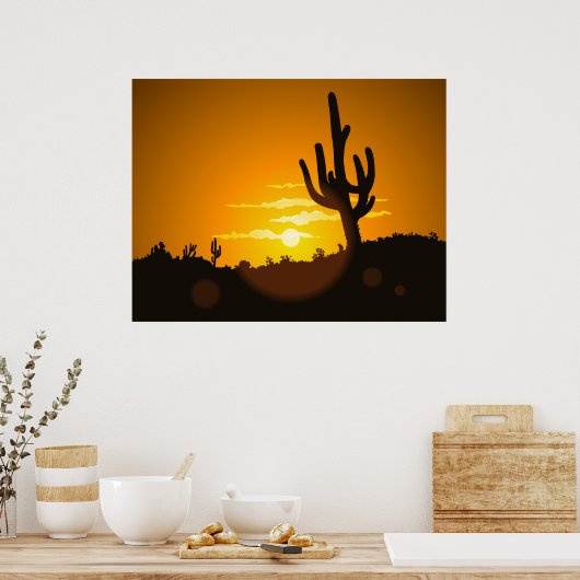 Cactus Sunset Vector Illustration - Poster (Cuisine)