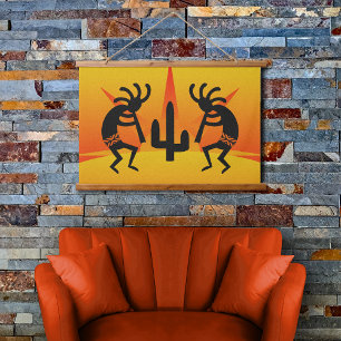 Cactus Sunset Woestijn Kokopelli Zuidwest Design Hangend Wandkleed