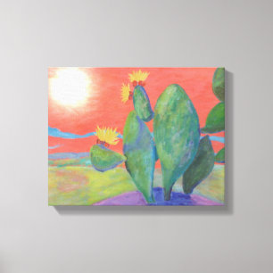 Cactus Sunset Wrapped Canvas Afdruk