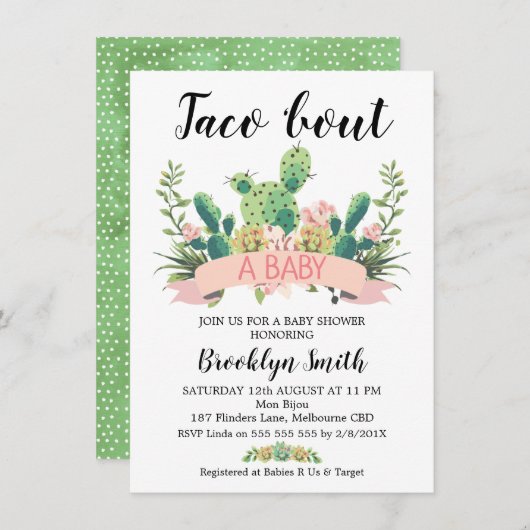 Cactus Taco à propos d'une invitation Baby shower (Devant / Derrière)