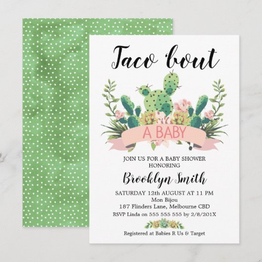 Cactus Taco 'bout A Baby shower Invitation Kaart (Voorkant / Achterkant)