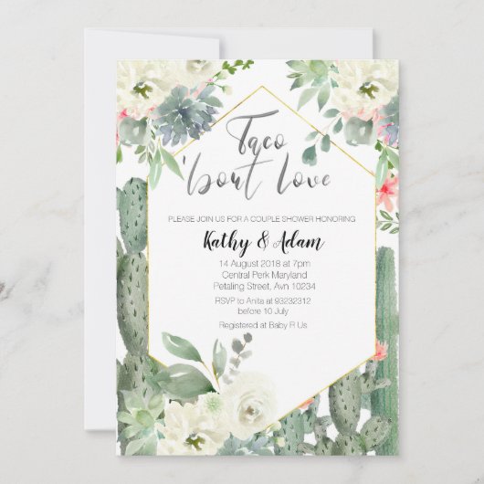 Cactus Taco sur l'amour COUPLES DOUCHE Invitation (Devant)