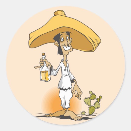 Cactus, tequila, Man van Sombrero Ronde Sticker (Voorkant)