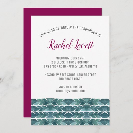 Cactus Texture Graduation Invitation (Devant / Derrière)