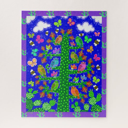 Cactus Tree of Life with Owls and Birds Legpuzzel (Verticaal)