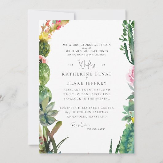 Cactus Tropical Elégant Mariage Invitation (Devant)
