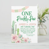 Cactus Twins One Prickly Pair Birthday Invitation Kaart (Staand voorkant)