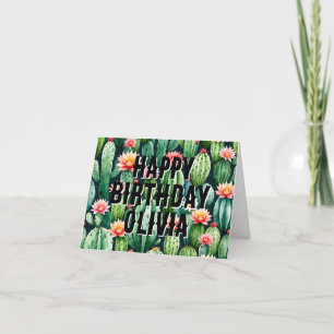 Cactus vetplanten plant aangepaste naam verjaardag bedankkaart