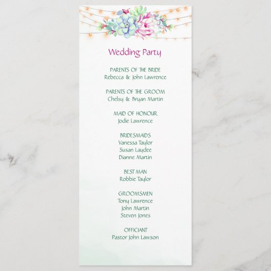 Cactus vetplanten String Lights Trouwprogramma's Programma (Achterkant)